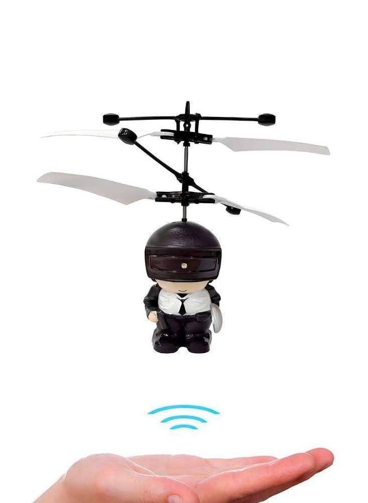 Premium Flying Ninja In Suit PUBG Helmet Helicopter Toy – Armed Ninja Character Figure with Spinning Propeller for Kids Play, Black, 1 Pc - Image 1